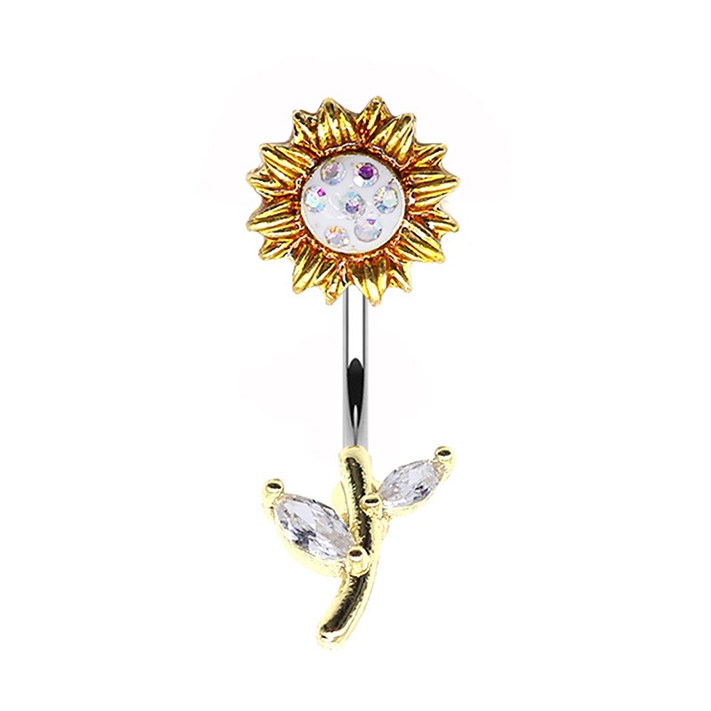 Elegant Sunflower Maple Leaf Stainless Steel Alloy Copper Epoxy Inlay Rhinestones White Gold Plated Gold Plated Belly Ring display picture 18