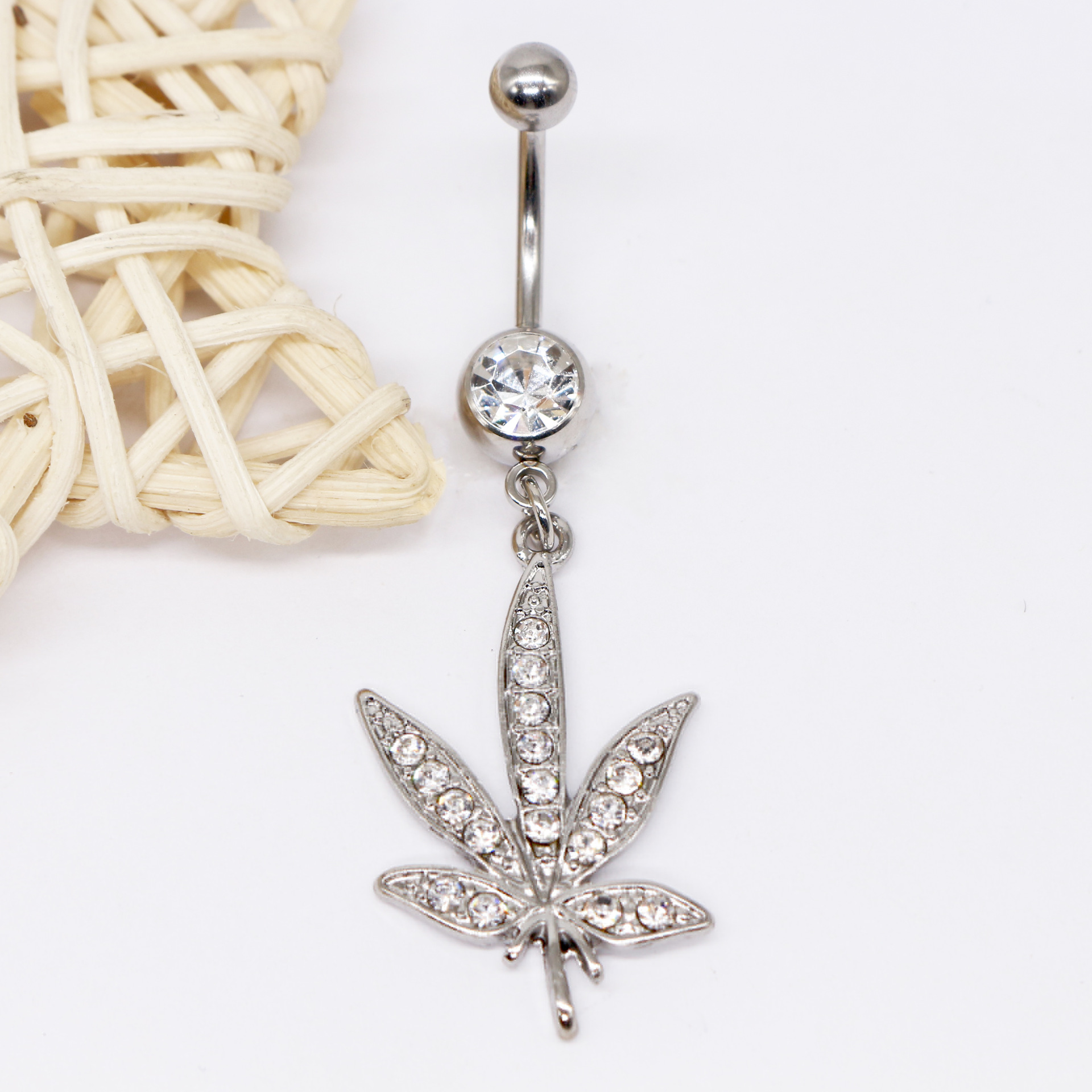 Elegant Sunflower Maple Leaf Stainless Steel Alloy Copper Epoxy Inlay Rhinestones White Gold Plated Gold Plated Belly Ring display picture 9