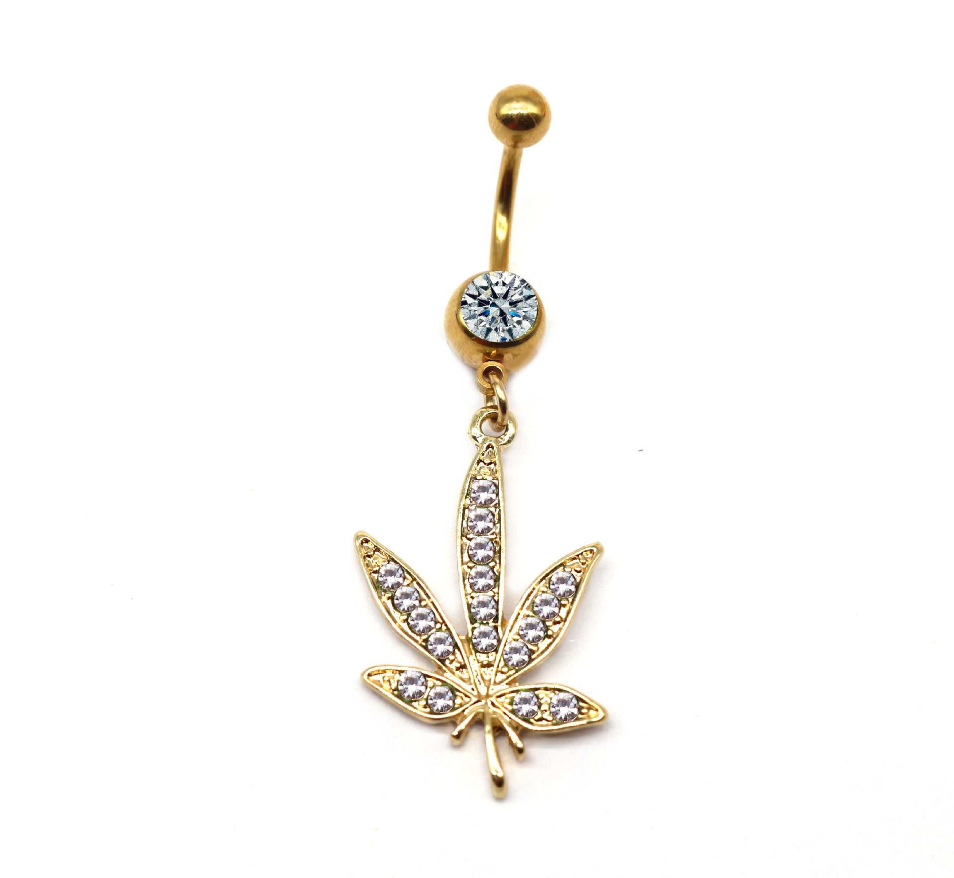 Elegant Sunflower Maple Leaf Stainless Steel Alloy Copper Epoxy Inlay Rhinestones White Gold Plated Gold Plated Belly Ring display picture 6