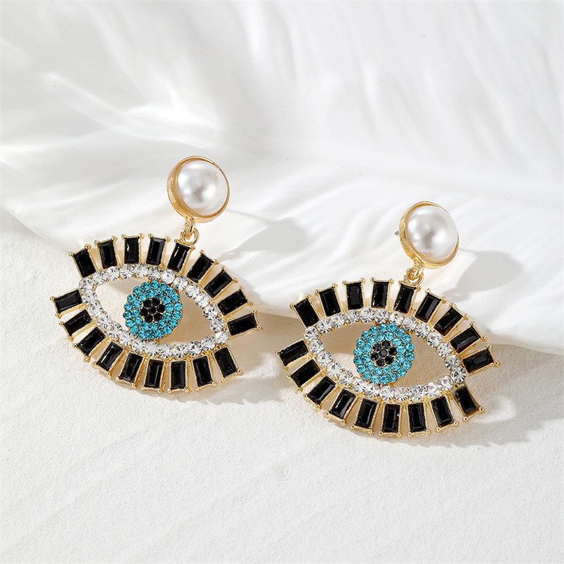 1 Pair Classical Vintage Style Exaggerated Devil's Eye Plating Inlay Alloy Pearl Zircon Drop Earrings display picture 7