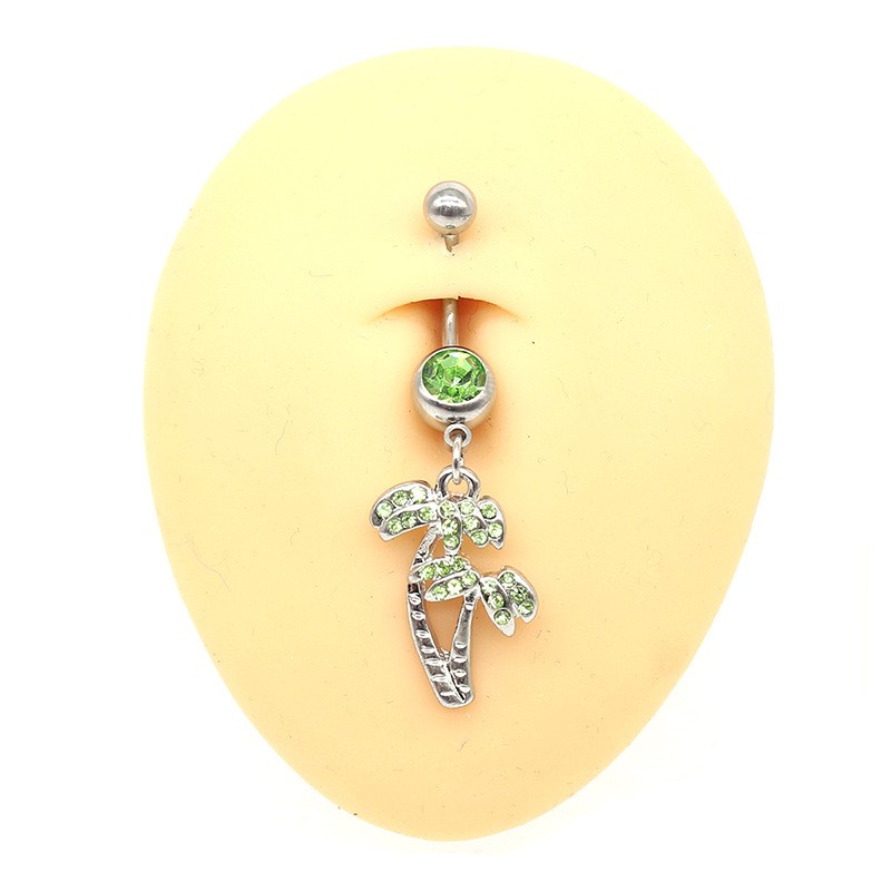Elegant Beach Maple Leaf Coconut Tree Stainless Steel Alloy Copper Plating Inlay Rhinestones White Gold Plated Belly Ring display picture 5
