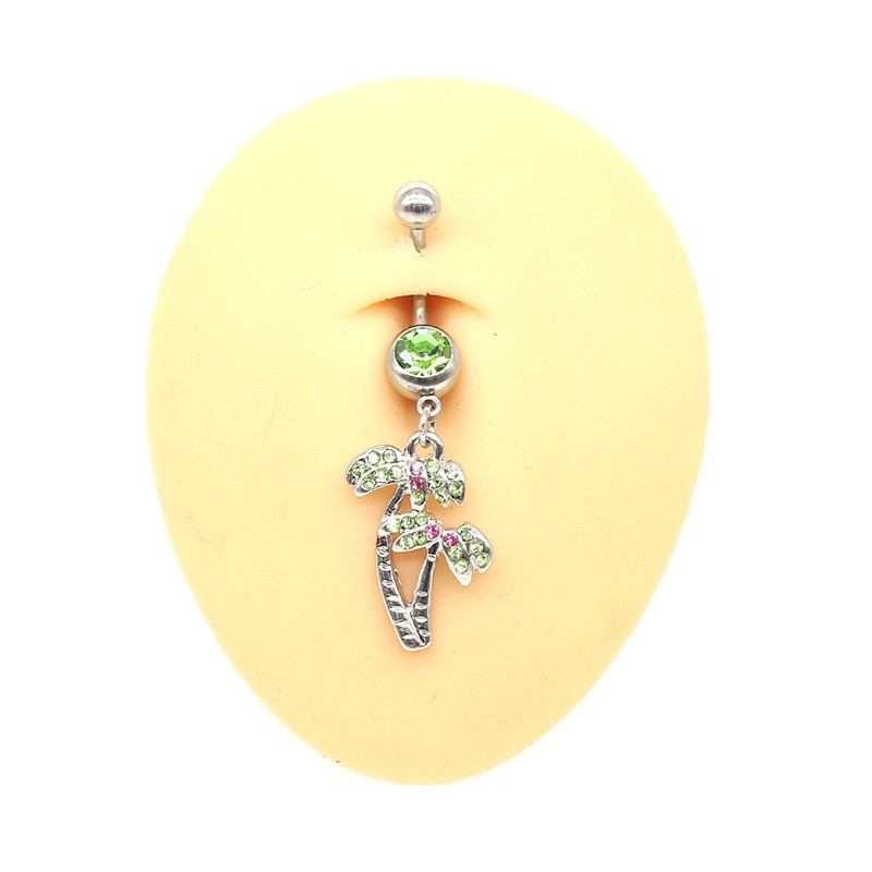 Elegant Beach Maple Leaf Coconut Tree Stainless Steel Alloy Copper Plating Inlay Rhinestones White Gold Plated Belly Ring display picture 3