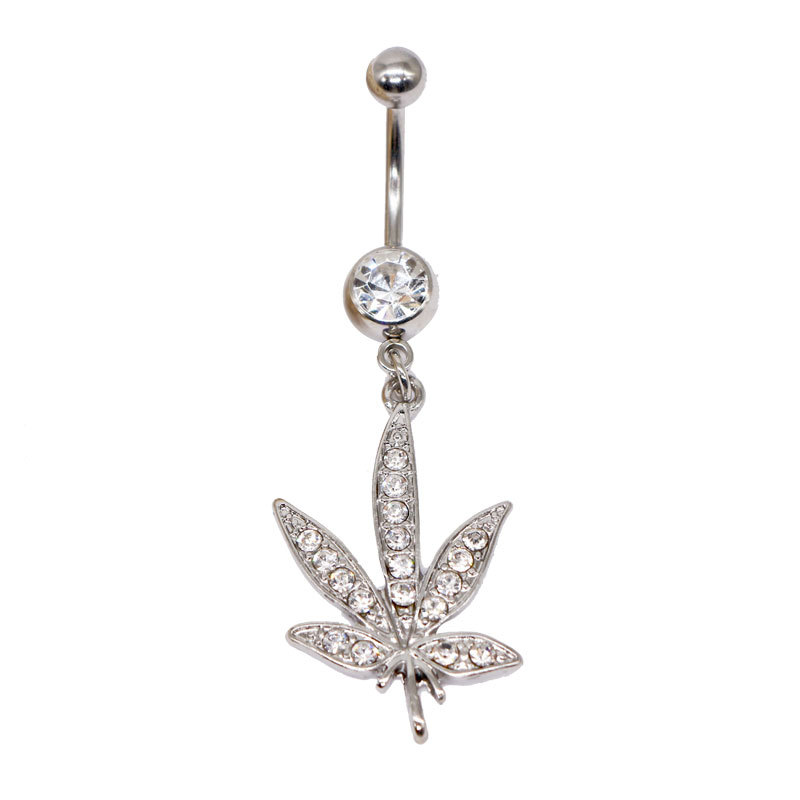 Elegant Beach Maple Leaf Coconut Tree Stainless Steel Alloy Copper Plating Inlay Rhinestones White Gold Plated Belly Ring display picture 2
