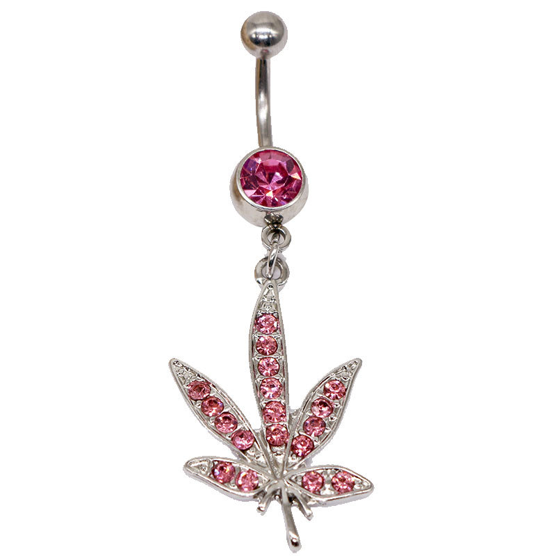 Elegant Beach Maple Leaf Coconut Tree Stainless Steel Alloy Copper Plating Inlay Rhinestones White Gold Plated Belly Ring display picture 7