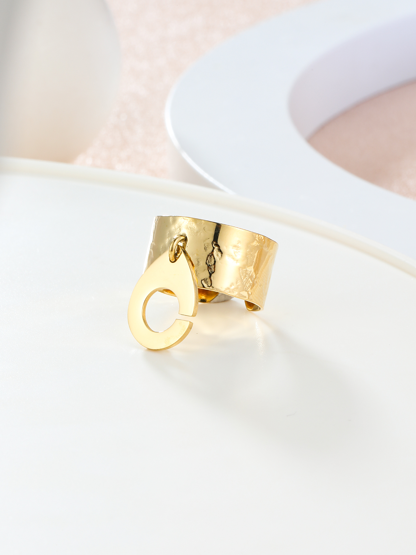 Edelstahl 304 14 Karat Vergoldet Retro Römischer Stil Überzug Einfarbig Charm Ring display picture 8