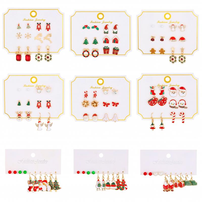 Cartoon Style Cute Classic Style Christmas Tree Santa Claus Bell Alloy Stoving Varnish Plating Inlay Rhinestones Zircon 18k Gold Plated Silver Plated Christmas Women's Jewelry Set display picture 1