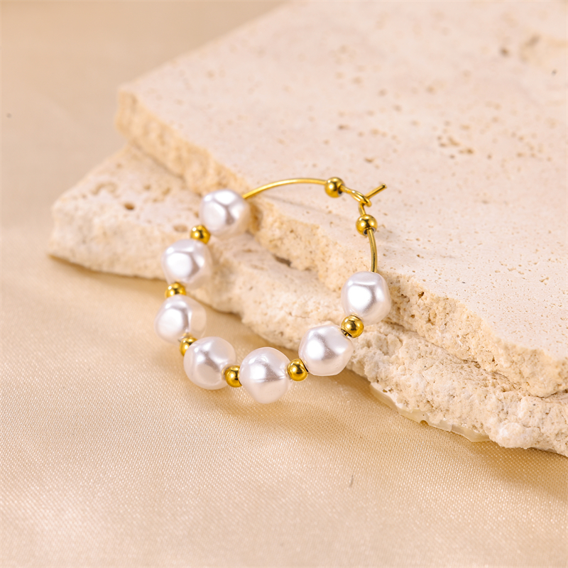 1 Pair Sweet Irregular Beaded Stainless Steel Baroque Pearls 18k Gold Plated Earrings display picture 5