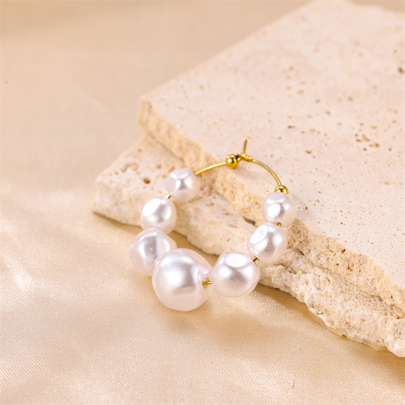 1 Pair Sweet Irregular Beaded Stainless Steel Baroque Pearls 18k Gold Plated Earrings display picture 6