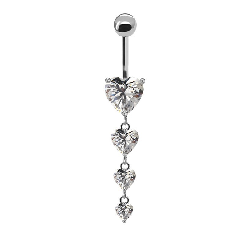Simple Style Classic Style Shiny Heart Shape Floral Stainless Steel Alloy Copper Plating Inlay Rhinestones White Gold Plated Belly Ring display picture 1