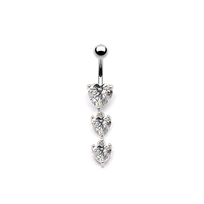 Simple Style Classic Style Shiny Heart Shape Floral Stainless Steel Alloy Copper Plating Inlay Rhinestones White Gold Plated Belly Ring display picture 2