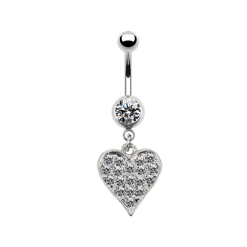 Simple Style Classic Style Shiny Heart Shape Floral Stainless Steel Alloy Copper Plating Inlay Rhinestones White Gold Plated Belly Ring display picture 6