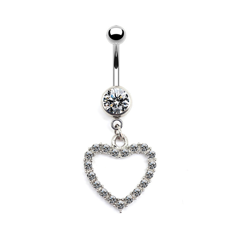 Simple Style Classic Style Shiny Heart Shape Floral Stainless Steel Alloy Copper Plating Inlay Rhinestones White Gold Plated Belly Ring display picture 7