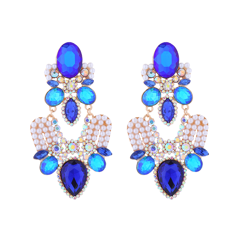 1 Pair Elegant Luxurious Water Droplets Plating Inlay Alloy Rhinestones Pearl Gold Plated Drop Earrings display picture 7