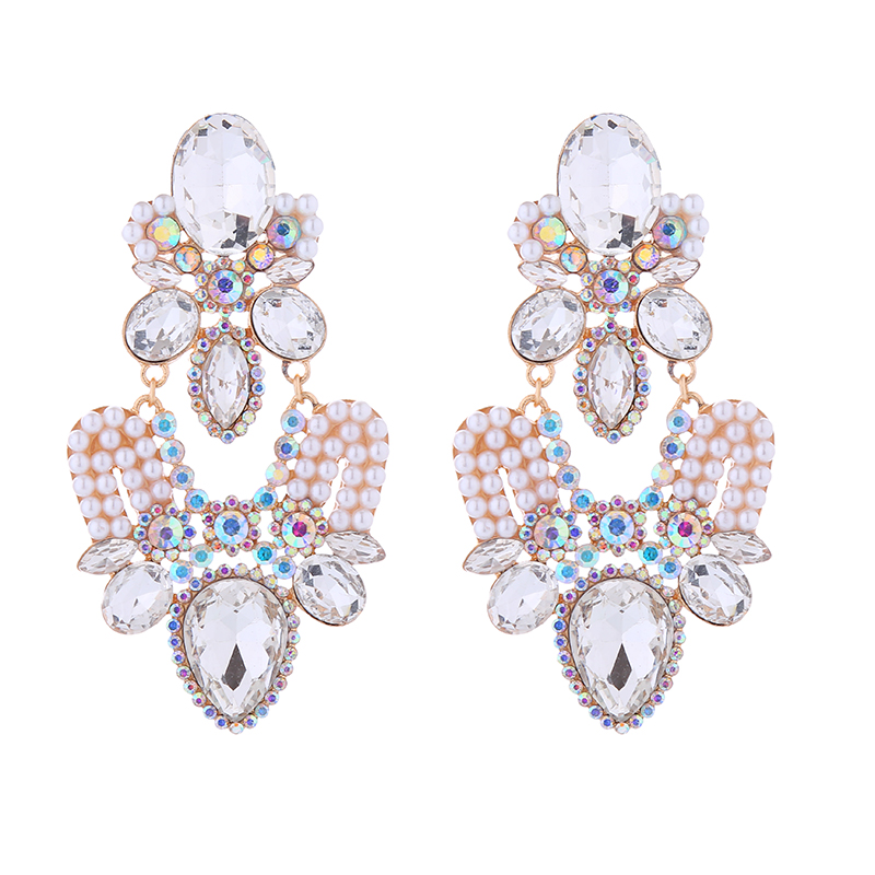 1 Pair Elegant Luxurious Water Droplets Plating Inlay Alloy Rhinestones Pearl Gold Plated Drop Earrings display picture 8