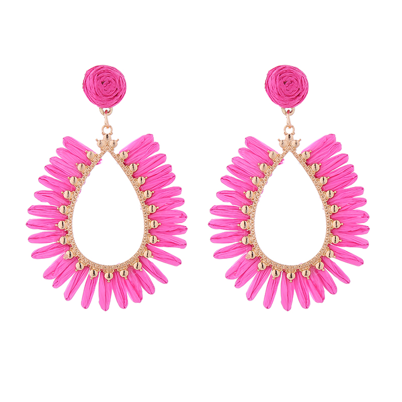 1 Pair Retro Roman Style Round Oval Beaded Braid Alloy Raffia Drop Earrings display picture 6