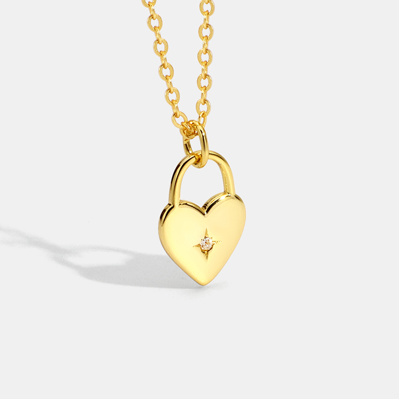 Princess Sweet Heart Shape Copper 18k Gold Plated Shell Zircon Pendant Necklace In Bulk display picture 1