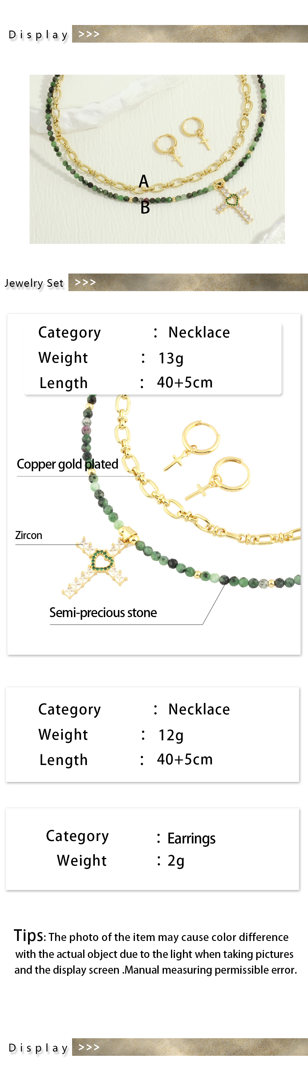 Bohemian Beach Cross Stone Copper Beaded Plating Inlay Zircon 18k Gold Plated Women's Jewelry Set display picture 1