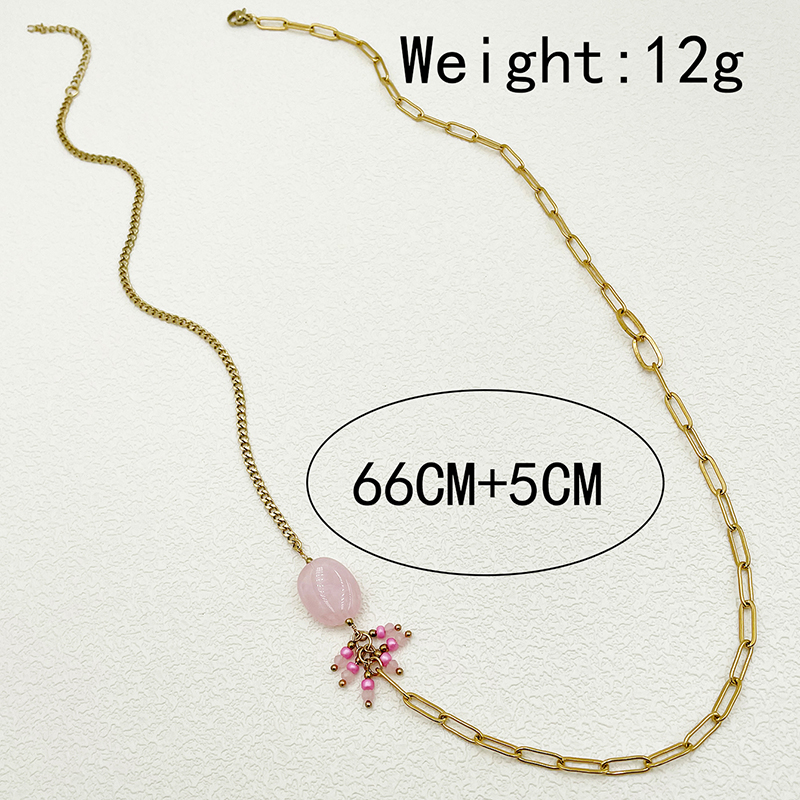 304 Stainless Steel Natural Stone Gold Plated Elegant Lady Plating Geometric Natural Stone Crystal Long Necklace display picture 4