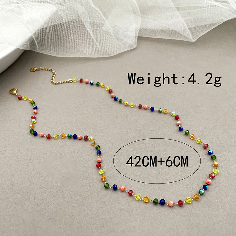 Edelstahl 304 Künstlicher Kristall Vergoldet Süss Einfacher Stil Überzug Regenbogen Halskette display picture 3