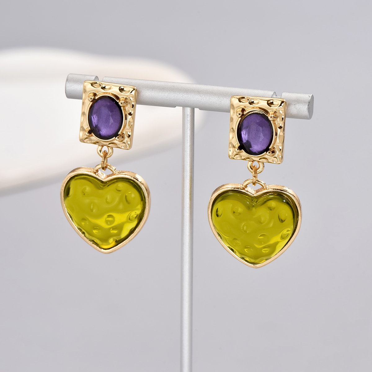 1 Pair Vacation Simple Style Classic Style Heart Shape Inlay Alloy Gem Drop Earrings display picture 1