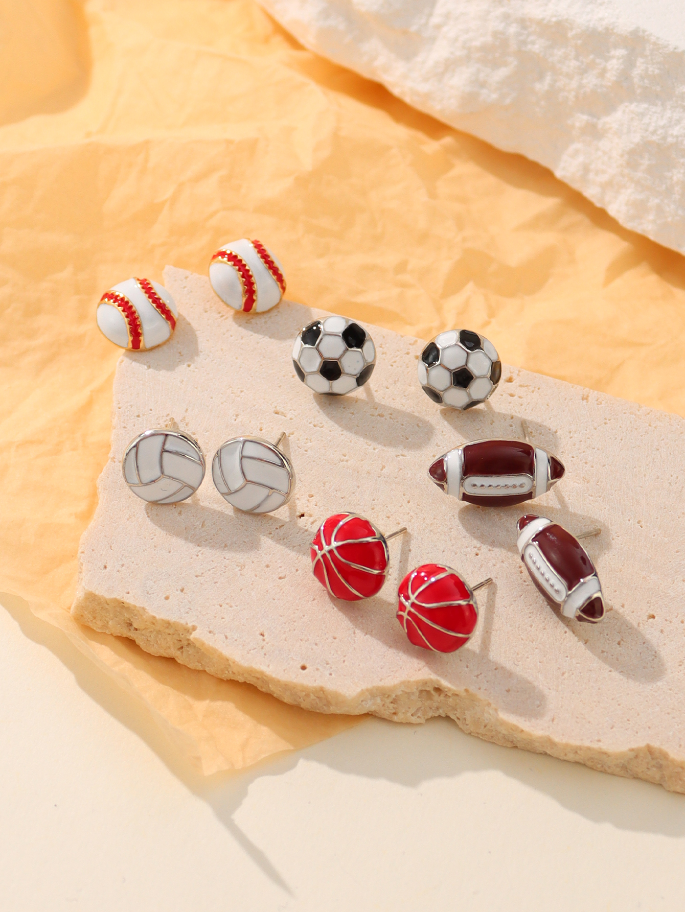 1 Pair Simple Style Sports Basketball Football Painted Epoxy Plating Alloy 14k Gold Plated Ear Studs display picture 2