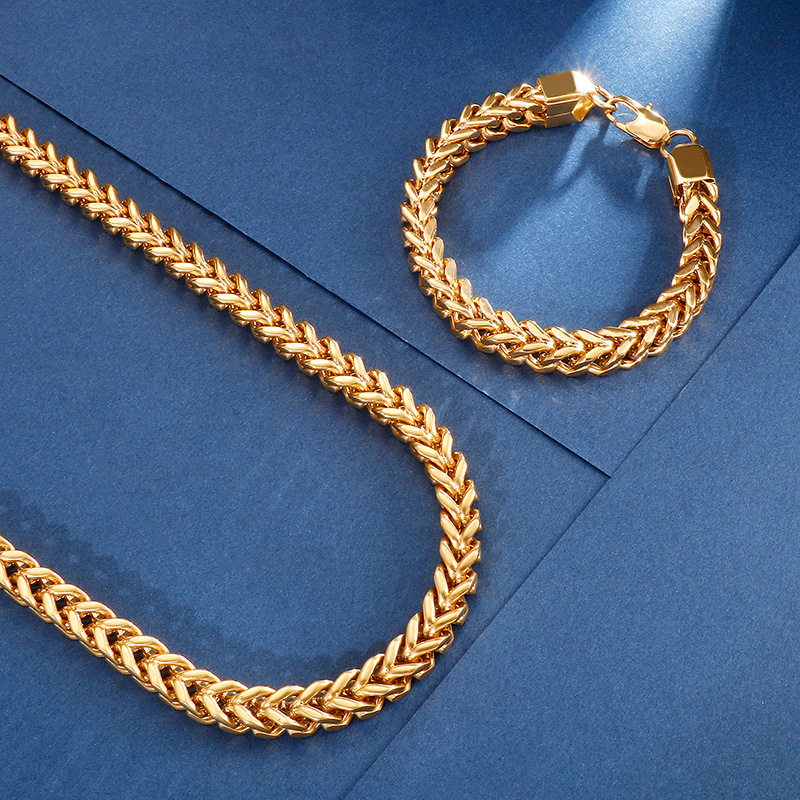 الأساسي هندسي اللون الصامد التيتانيوم الصلب تصفيح سلسلة مطلي بذهب عيار 18 قيراط رجال قلادة display picture 2