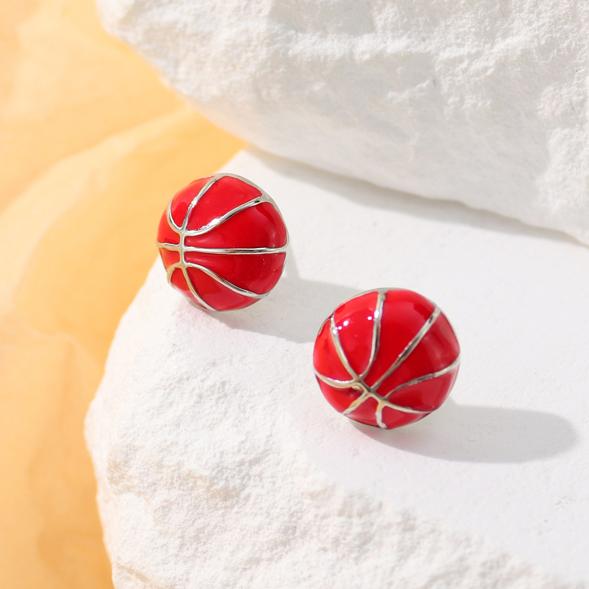 1 Pair Simple Style Sports Basketball Football Painted Epoxy Plating Alloy 14k Gold Plated Ear Studs display picture 29