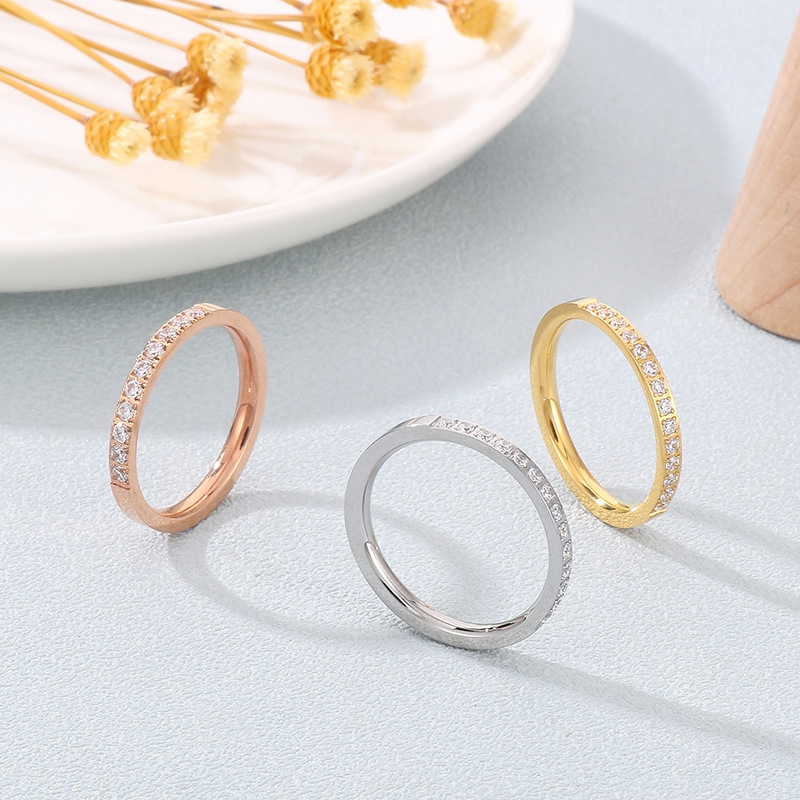 Titanium Steel 18K Gold Plated Simple Style Classic Style Inlay Solid Color Zircon Rings display picture 1
