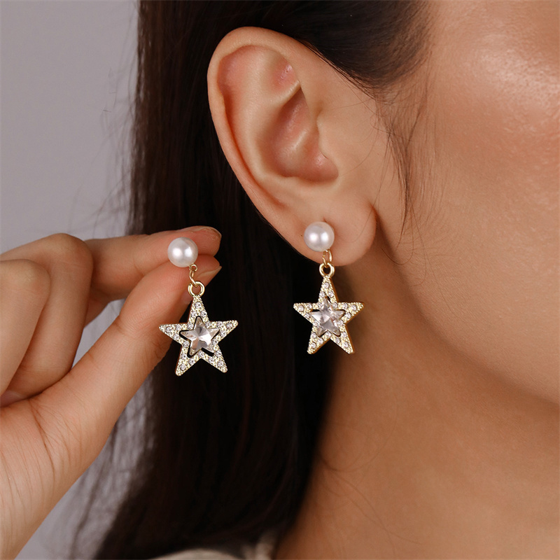 1 Pair Elegant Cute Star Heart Shape Inlay Alloy Rhinestones Drop Earrings display picture 7