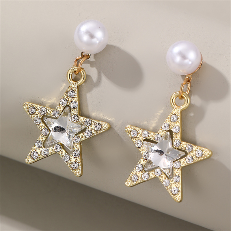 1 Pair Elegant Cute Star Heart Shape Inlay Alloy Rhinestones Drop Earrings display picture 9
