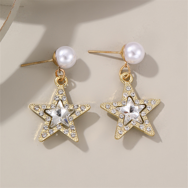 1 Pair Elegant Cute Star Heart Shape Inlay Alloy Rhinestones Drop Earrings display picture 11