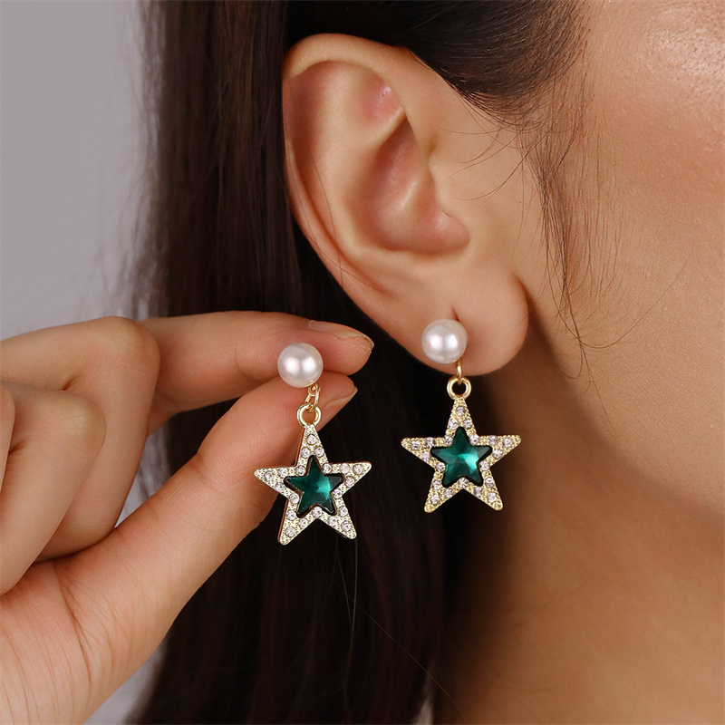 1 Pair Elegant Cute Star Heart Shape Inlay Alloy Rhinestones Drop Earrings display picture 13