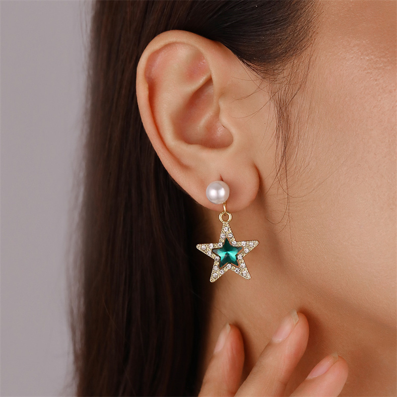 1 Pair Elegant Cute Star Heart Shape Inlay Alloy Rhinestones Drop Earrings display picture 14