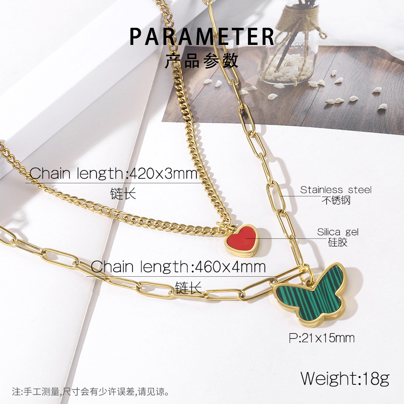 Titanium Steel 18K Gold Plated Lady Streetwear Plating Heart Shape Butterfly Layered Necklaces display picture 2
