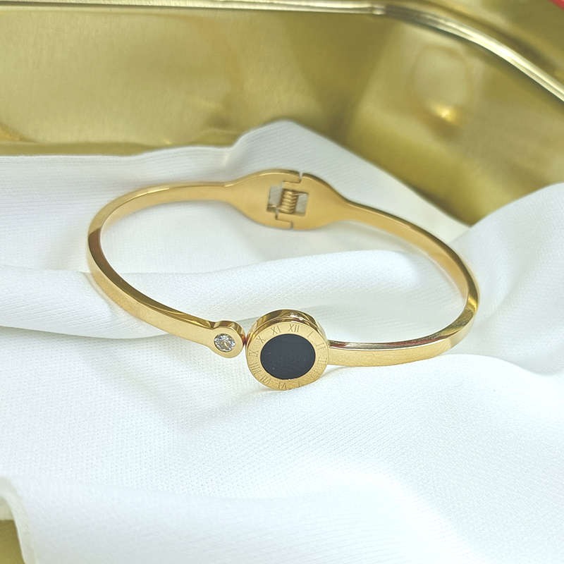 Casual Elegant Roman Numeral Stainless Steel 18K Gold Plated Acrylic Rhinestones Bangle In Bulk display picture 3