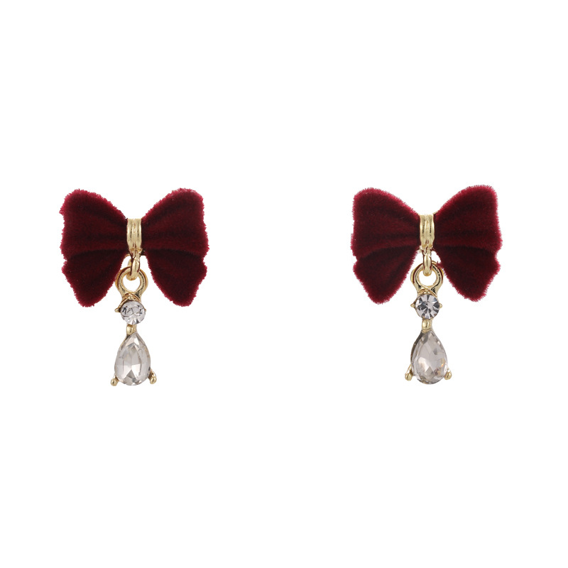 1 Pair Vintage Style Bow Knot Plating Alloy Flocking Gold Plated Drop Earrings display picture 5