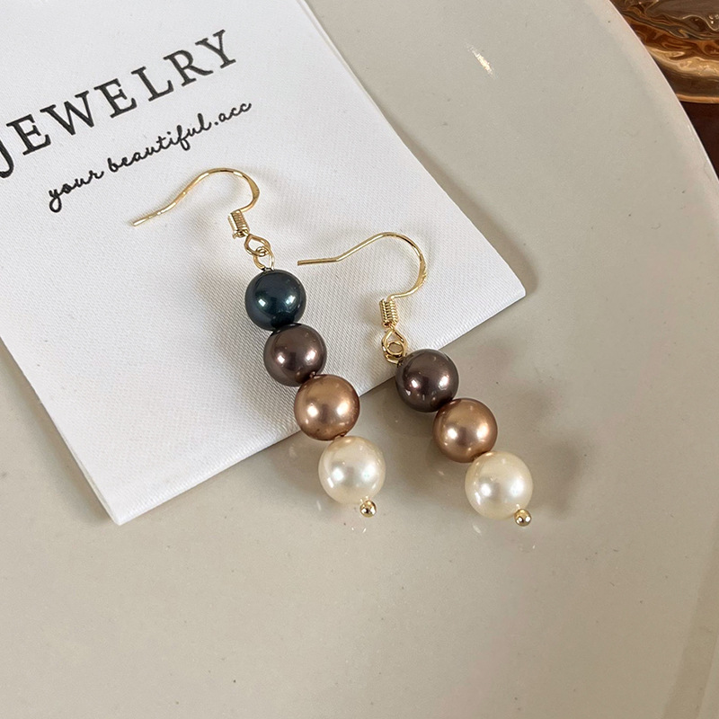 1 Pair Vintage Style Round Plating Shell Pearls Gold Plated Drop Earrings display picture 6