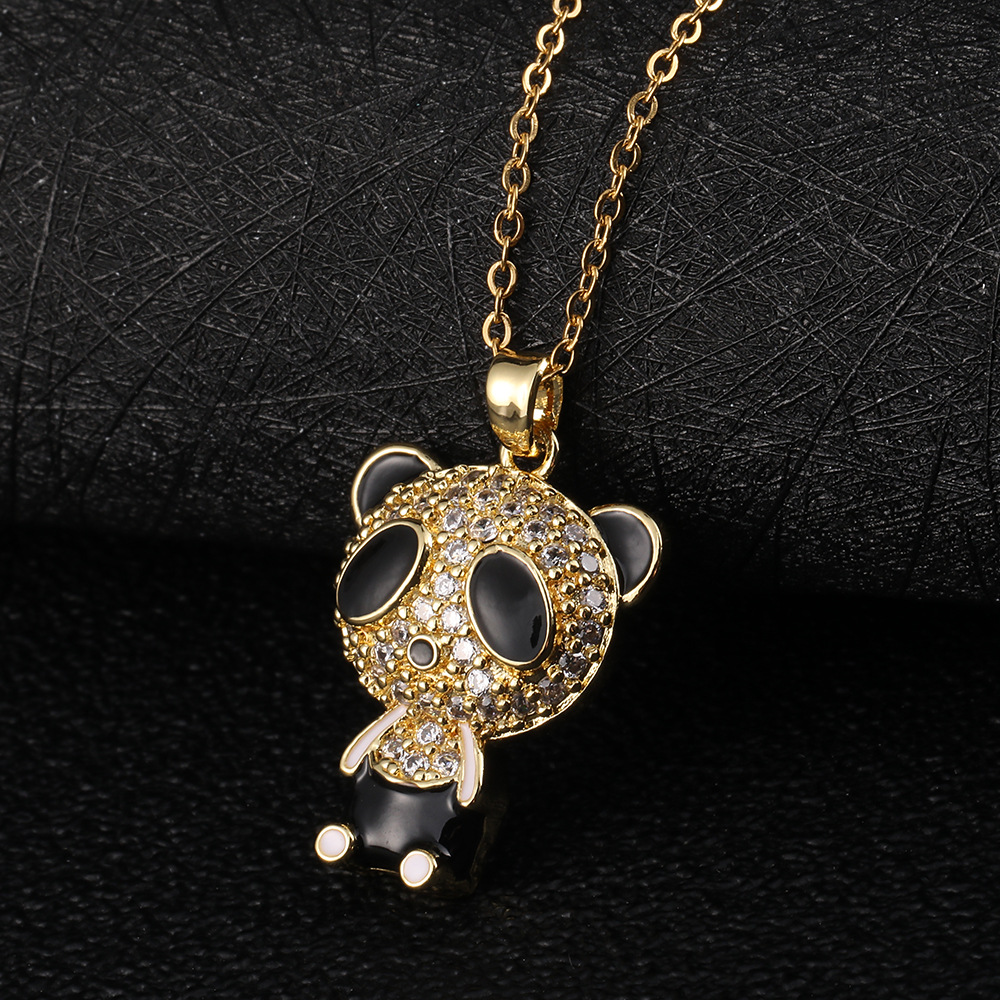 Vintage Style Panda Copper Plating Inlay Zircon Gold Plated Pendant Necklace display picture 4