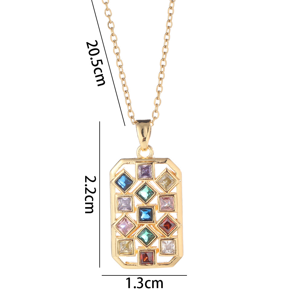 Vintage Style Geometric Square Rhombus Copper Plating Inlay Zircon Gold Plated Pendant Necklace display picture 5