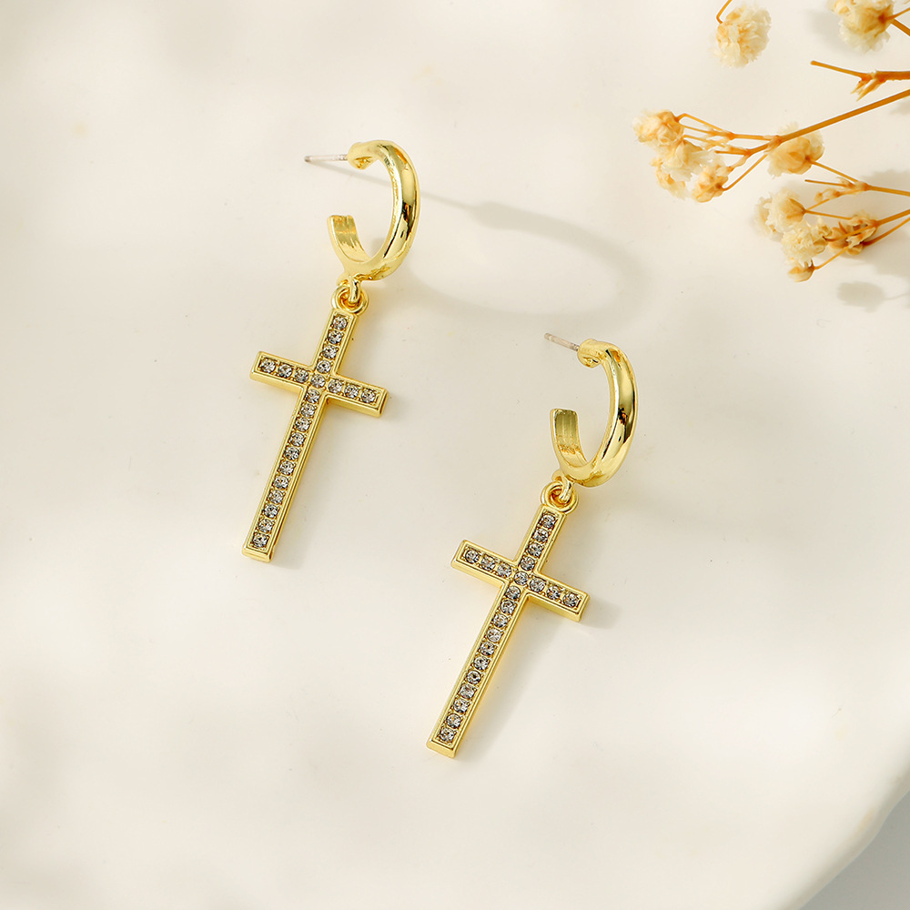 1 Pair Vintage Style Cross Solid Color Plating Alloy Drop Earrings display picture 3