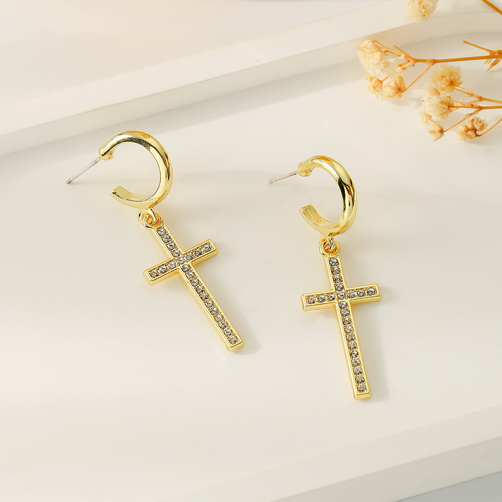 1 Pair Vintage Style Cross Solid Color Plating Alloy Drop Earrings display picture 4