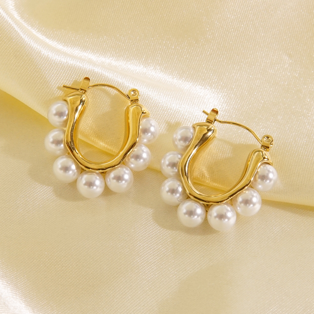 1 Pair Simple Style Geometric Solid Color Plating 304 Stainless Steel Pearl 14K Gold Plated Ear Clip display picture 4