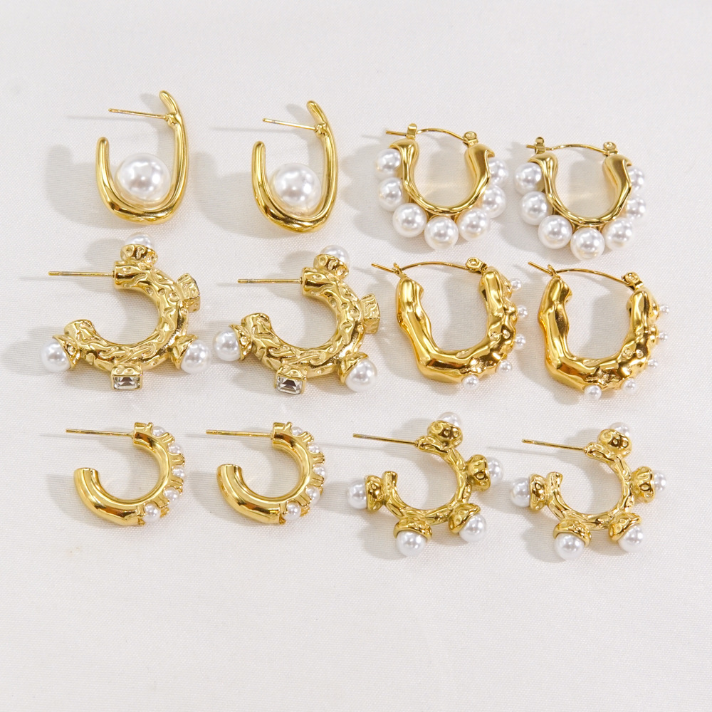 1 Pair Simple Style Geometric Solid Color Plating 304 Stainless Steel Pearl 14K Gold Plated Ear Clip display picture 6