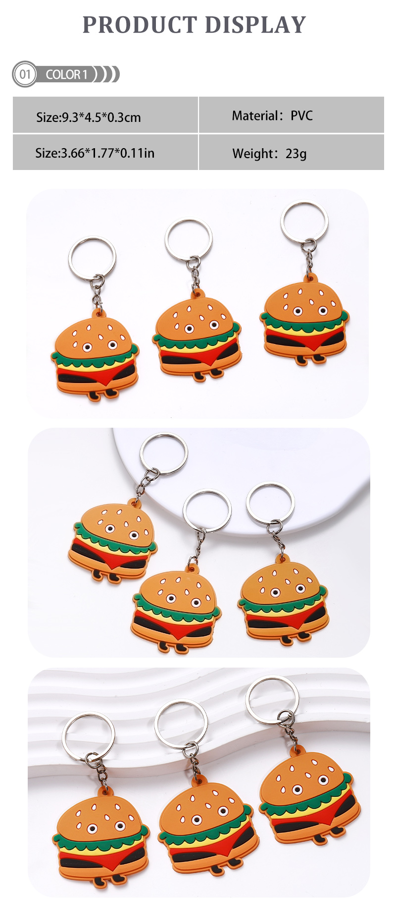 Simple Style Hamburger French Fries Pvc Epoxy Keychain display picture 1