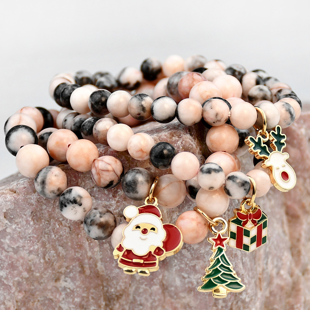 Lindo Navidad Ropa De Calle Árbol De Navidad Papá Noel Alce Piedra Natural Pulsera Al Mayoreo display picture 2