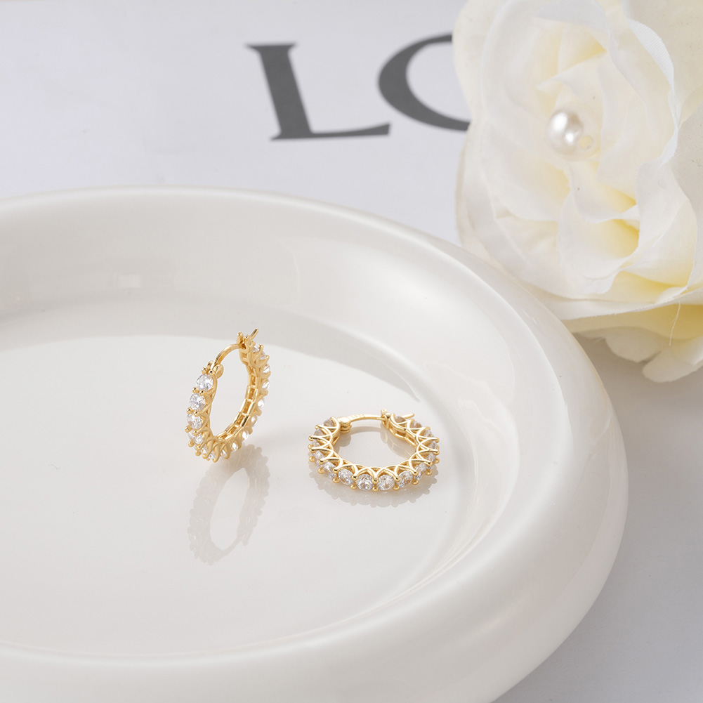 1 Pair Simple Style Solid Color Polishing Plating Inlay Sterling Silver Zircon 14k Gold Plated White Gold Plated Silver Plated Hoop Earrings display picture 4