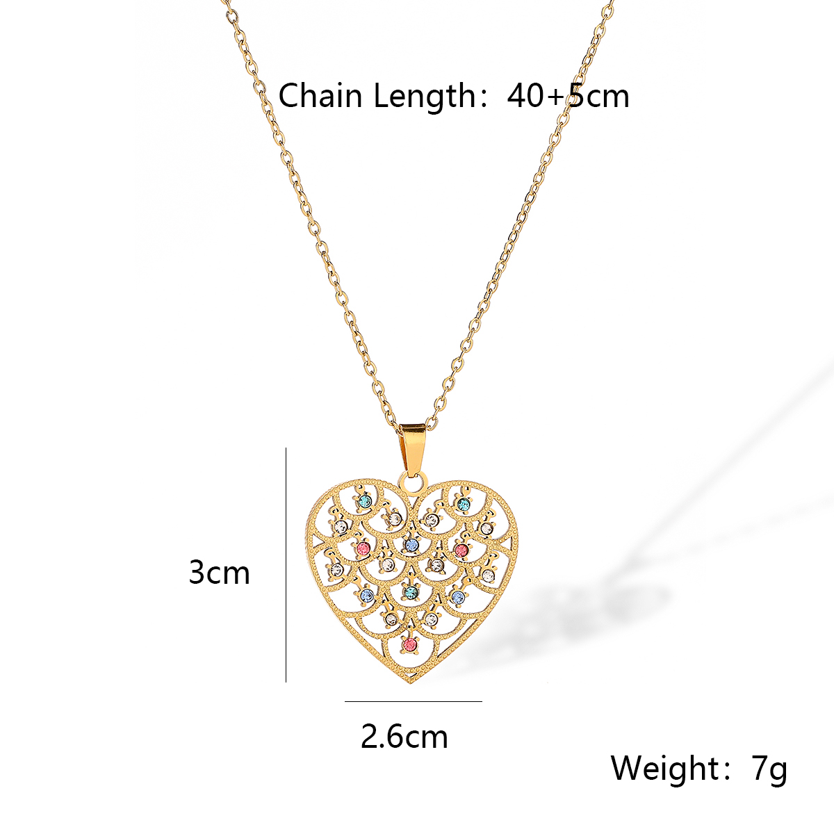 304 Stainless Steel 18K Gold Plated Simple Style Plating Inlay Heart Shape Zircon Pendant Necklace display picture 1