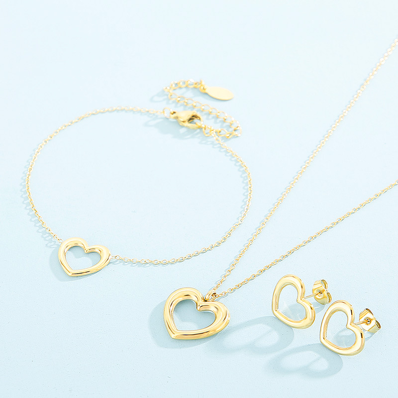Stainless Steel Titanium Steel 18K Gold Plated Basic Plating Heart Shape Jewelry Set display picture 1