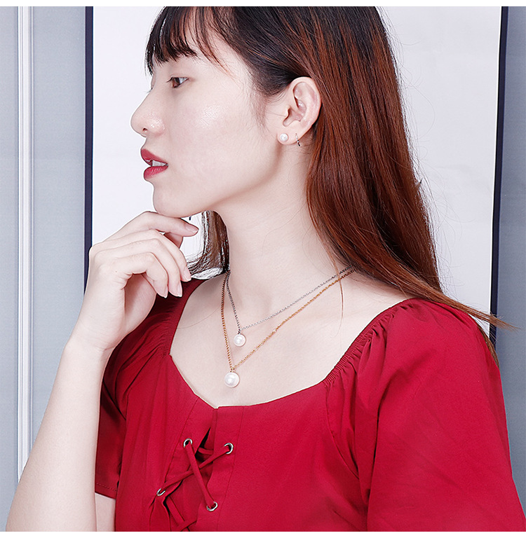 Stainless Steel 18K Gold Plated Lady Simple Style Solid Color Earrings Necklace display picture 2