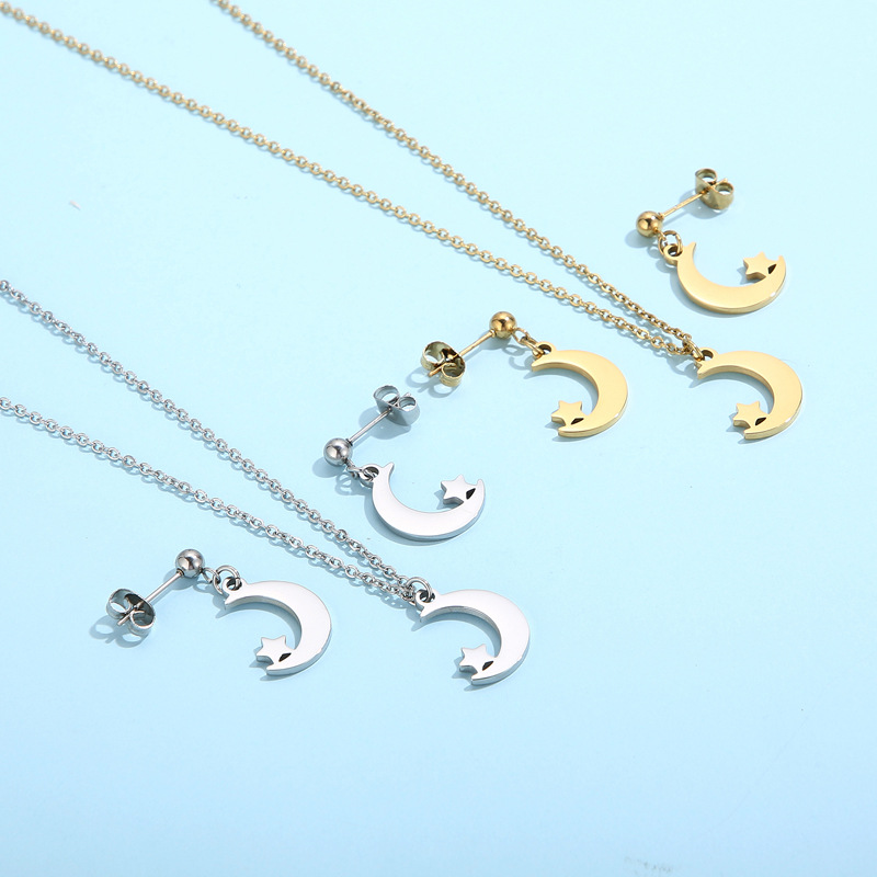 Basic Moon Stainless Steel Titanium Steel Plating Jewelry Set display picture 1